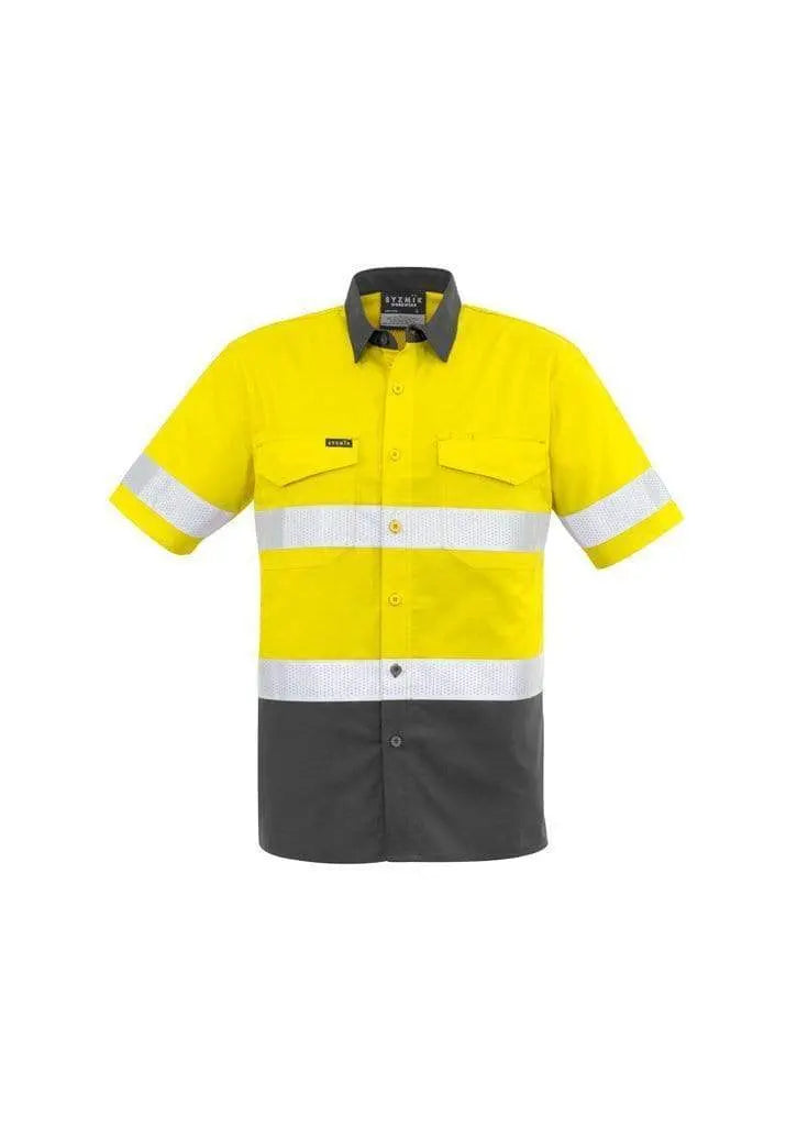 SYZMIK Men’s Rugged Cooling Taped Hi-Vis Spliced S/S Shirt ZW835 Work Wear Syzmik Yellow/Charcoal XXS